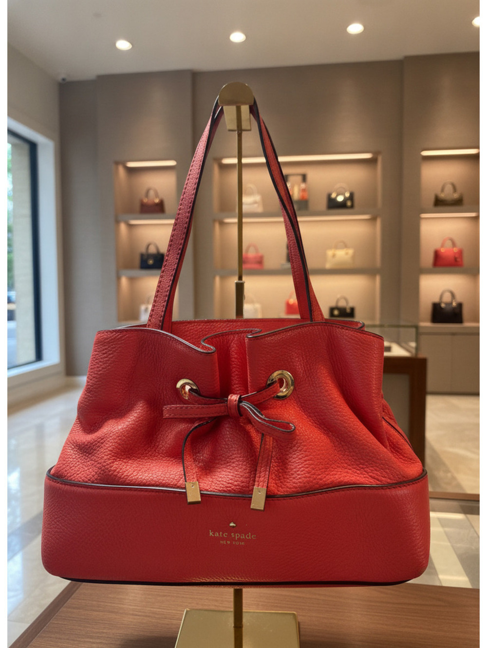 Kate Spade Coral Pebbled Leather Drawstring Shoulder